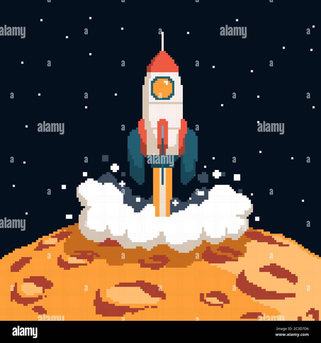 Pixel Art Raketen starten aus Stock Vektor