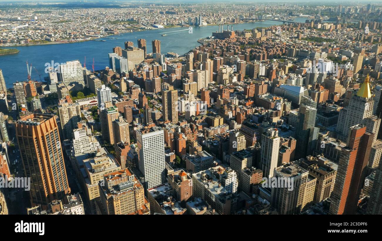 Aufnahme des Ostflusses und der Midtown, manhatten Stockfoto