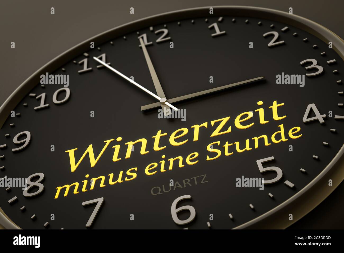 Sommerzeit Winterzeit minus eine Stunde moderne schwarze Uhr Stil Stockfoto