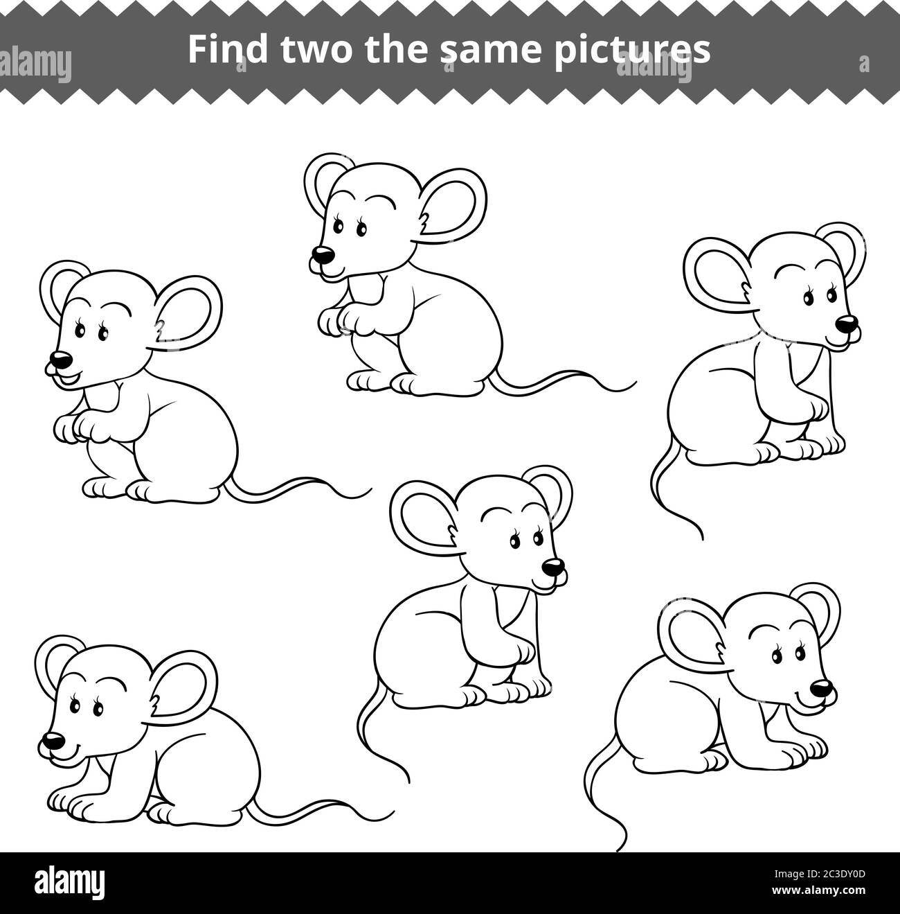 Finden Sie zwei die gleichen Bilder, Bildung Spiel für Kinder, Vektor-Set von Mäusen Stock Vektor