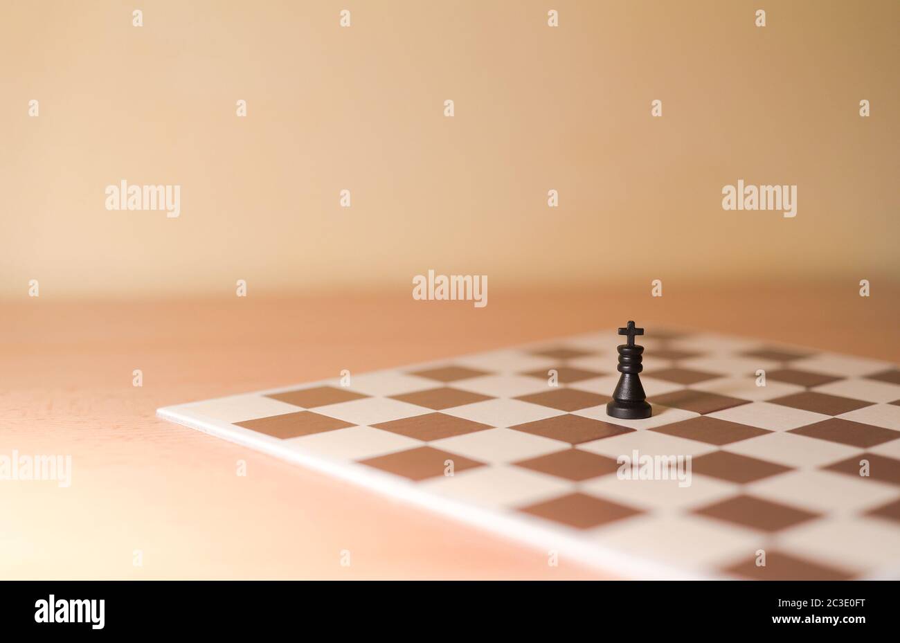 Schachfiguren als Metapher - ein König im ganzen Schachbrett als einsame Person oder Individualist Stockfoto