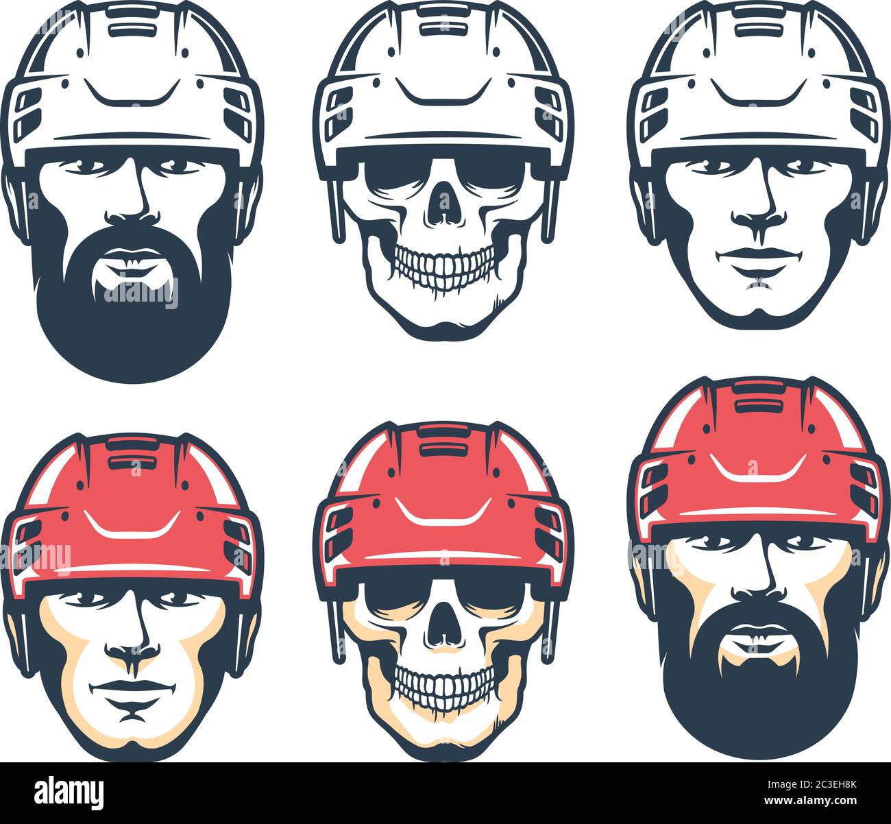 Hockeyspieler Kopf mit Bart. Skull Sport Retro-Illustration Stock Vektor