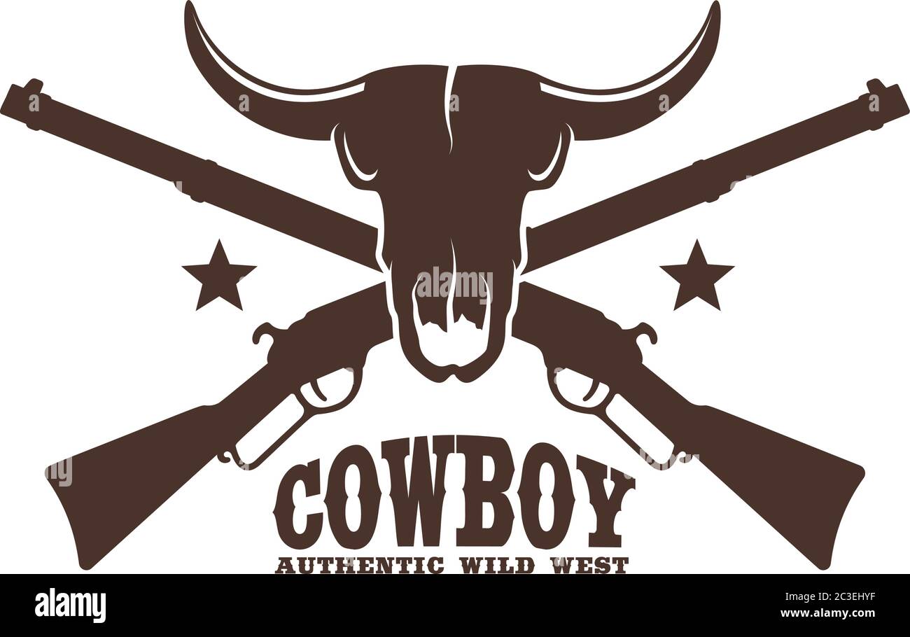 Buffalo Skull mit gekreuzten Gewehren - Western Logo Stock Vektor
