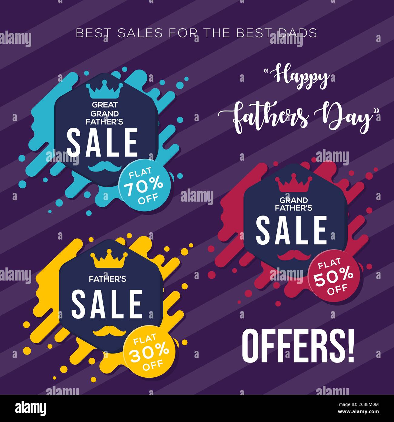 Happy Father's day Sale Banner mit drei verschiedenen Angeboten für Online-Geschäft und Marketing, Hintergrund Vektor Illustration Stock Vektor
