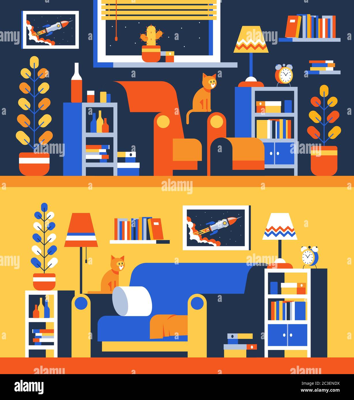 Wohnzimmer mit Möbel-Accessoires Stock Vektor