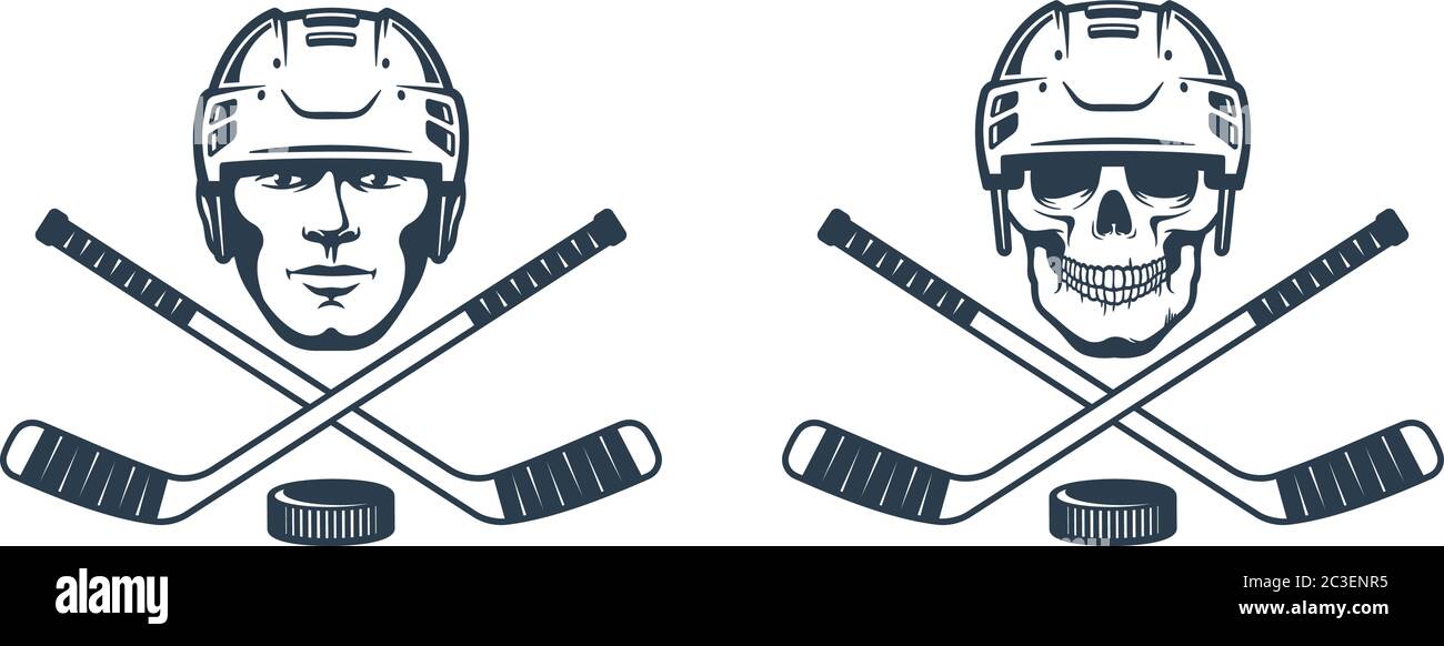 Hockey Totenkopf Logo mit gekreuzten Stäben Stock Vektor