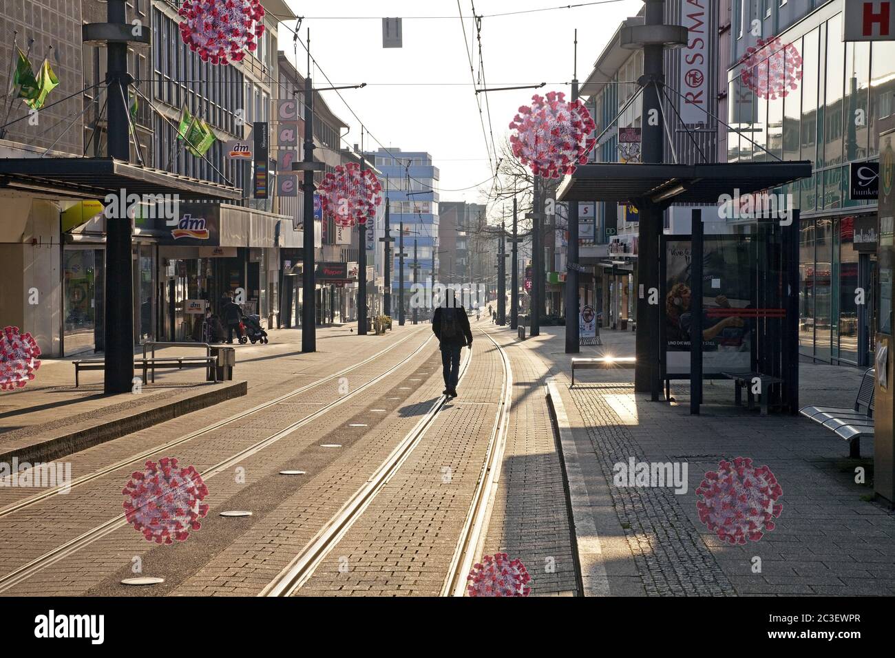 Verlassene Innenstadt mit Coronaviren, symbolisches Foto, Coronakrise, März 2020, Witten, Deutschland Stockfoto