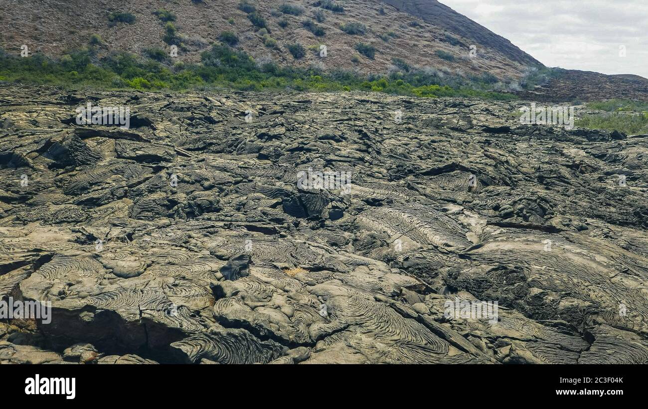 Lavastrom auf der Isla Santiago auf den Galapagos-Inseln Stockfoto