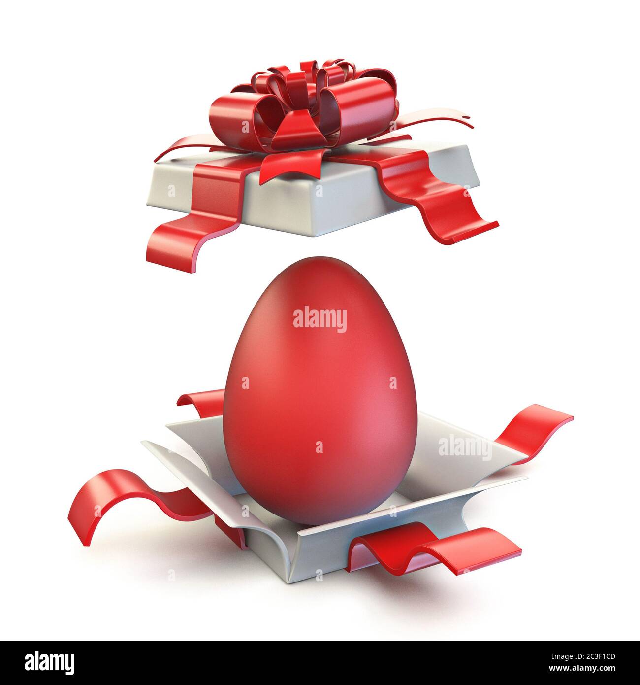 Geöffnete Geschenkbox mit rotem Osterei 3D Stockfoto