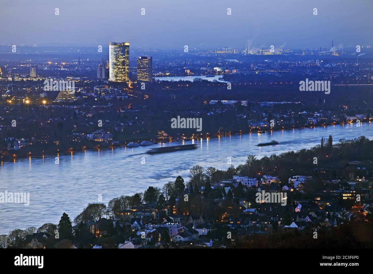 Rhein von Drachenfels am Abend, Siebengebirge, Königswinter, Deutschland, Europa Stockfoto