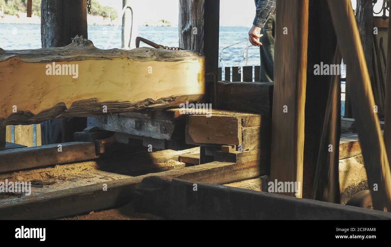 Historisches huon Kiefer Sägewerk in strahan in tasmanien Stockfoto