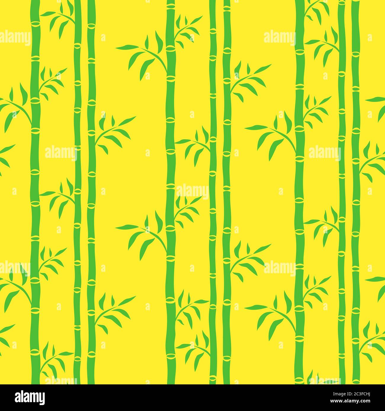 Bambus Bäume nahtlose Muster. Blatt floralen Hintergrund Bambus Stiele. Cartoon-Grafiken grün und gelb Zeichnung. Für Webseiten Hintergründe, Oberflächen Texturen, Textil. Vektorgrafik Stock Vektor