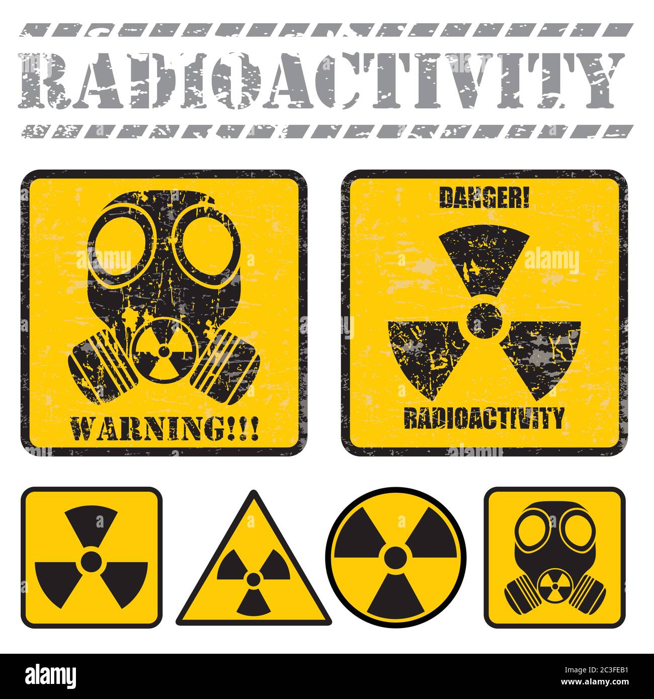 Warnzeichen, die vor Radioaktivität warnen Stock Vektor