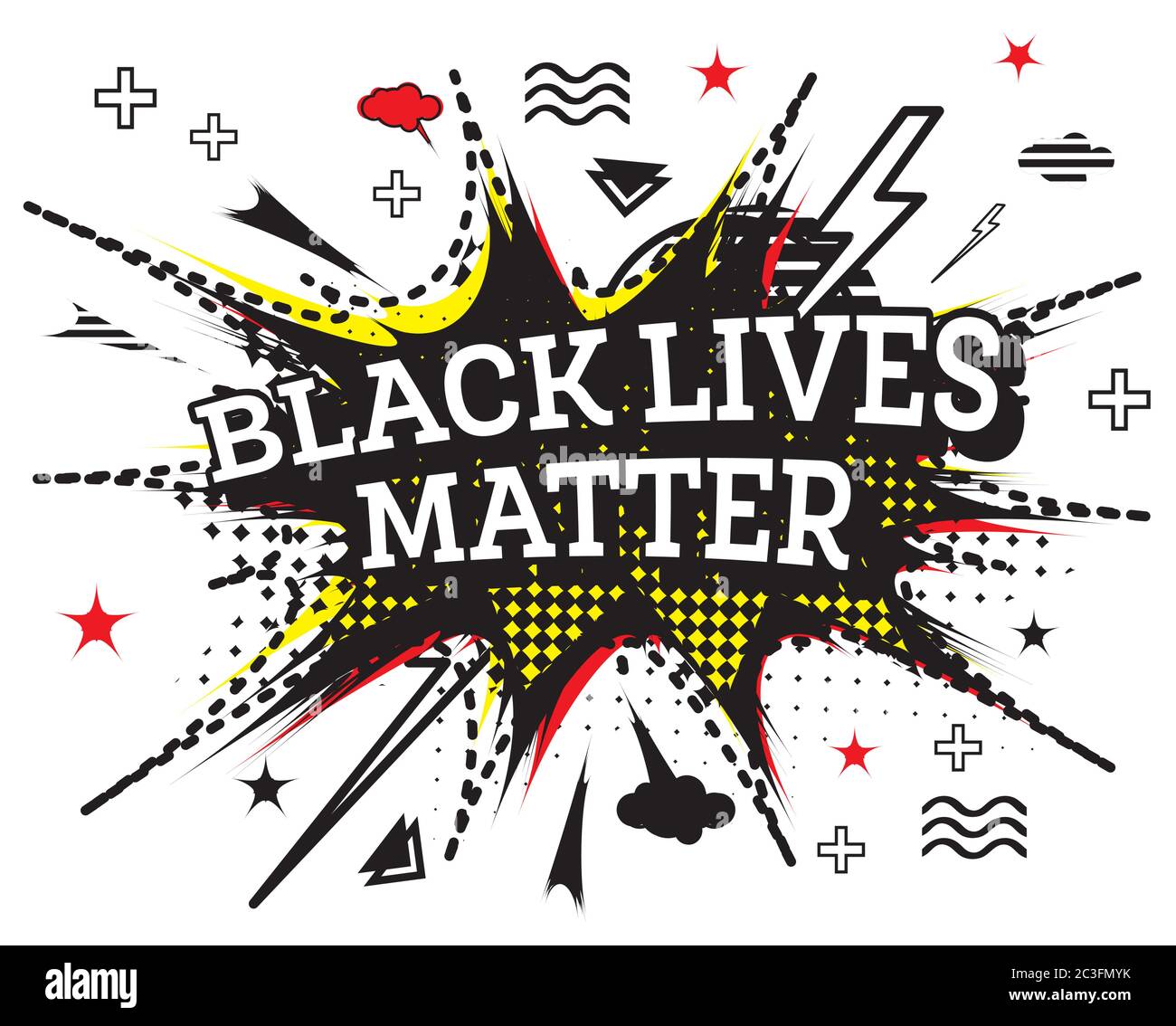 Black Lives Matter Text im Pop Art Stil isoliert auf weißem Hintergrund. Vektorgrafik. Stock Vektor