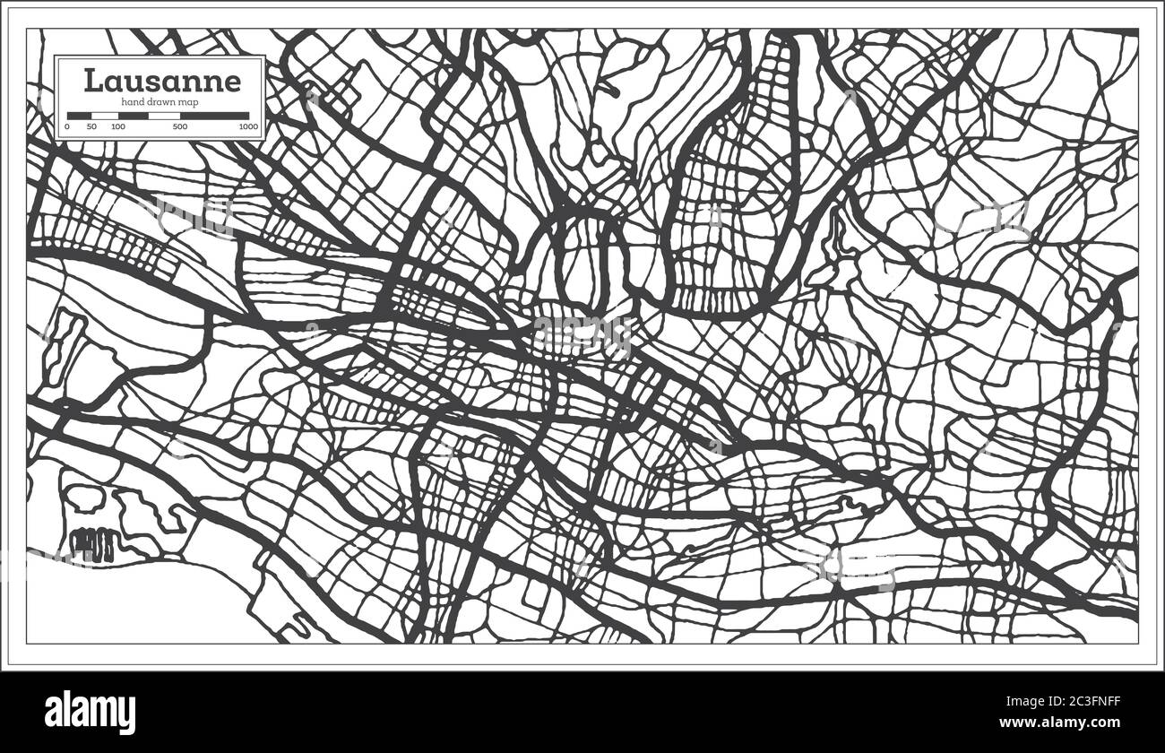 Lausanne Schweiz Stadtplan in Schwarz-Weiß Farbe im Retro-Stil.  Übersichtskarte. Vektorgrafik Stock-Vektorgrafik - Alamy