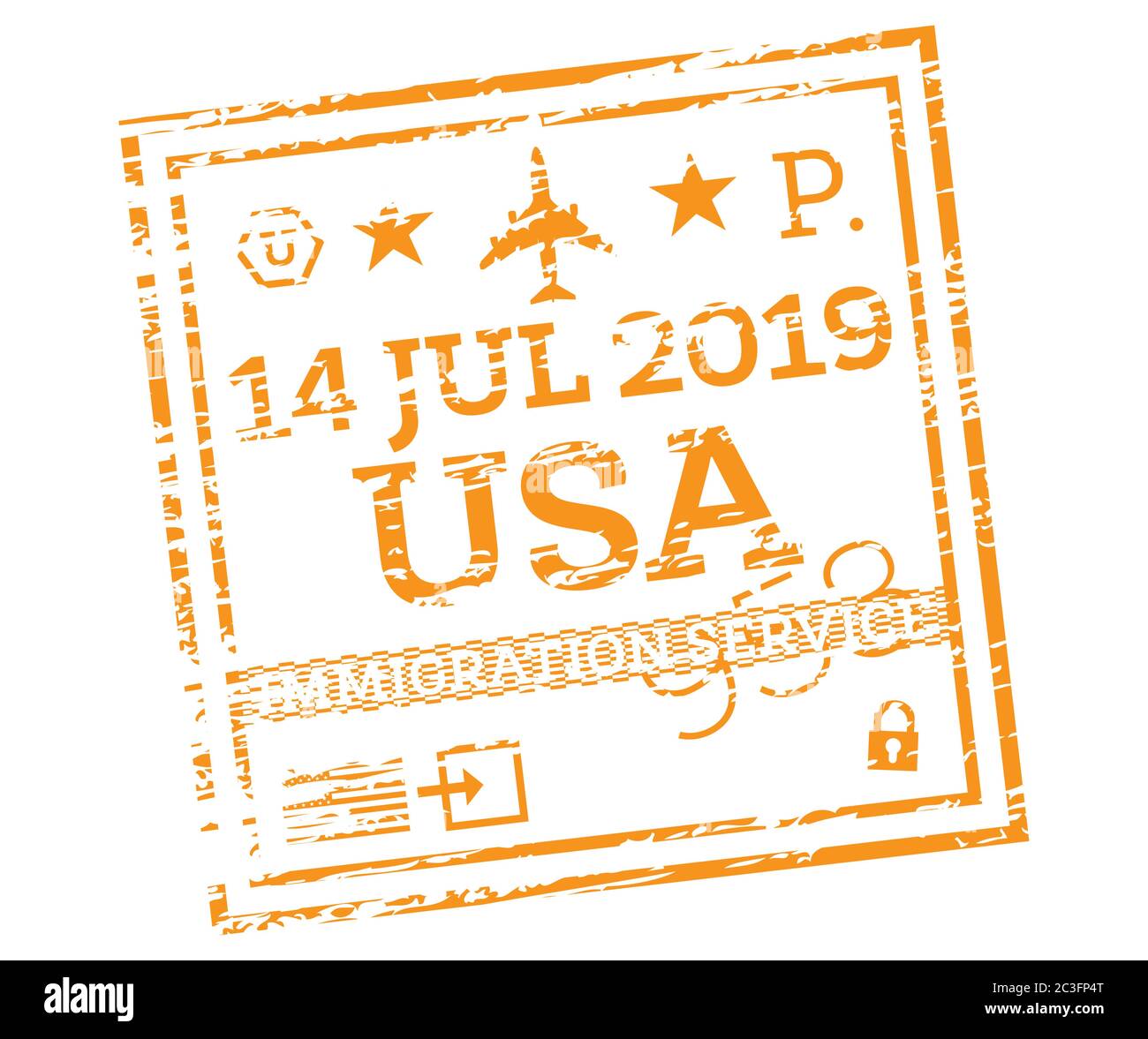 USA Passstempel isoliert auf Weiß. Vektorgrafik. Einwanderungsbehörde. Stock Vektor