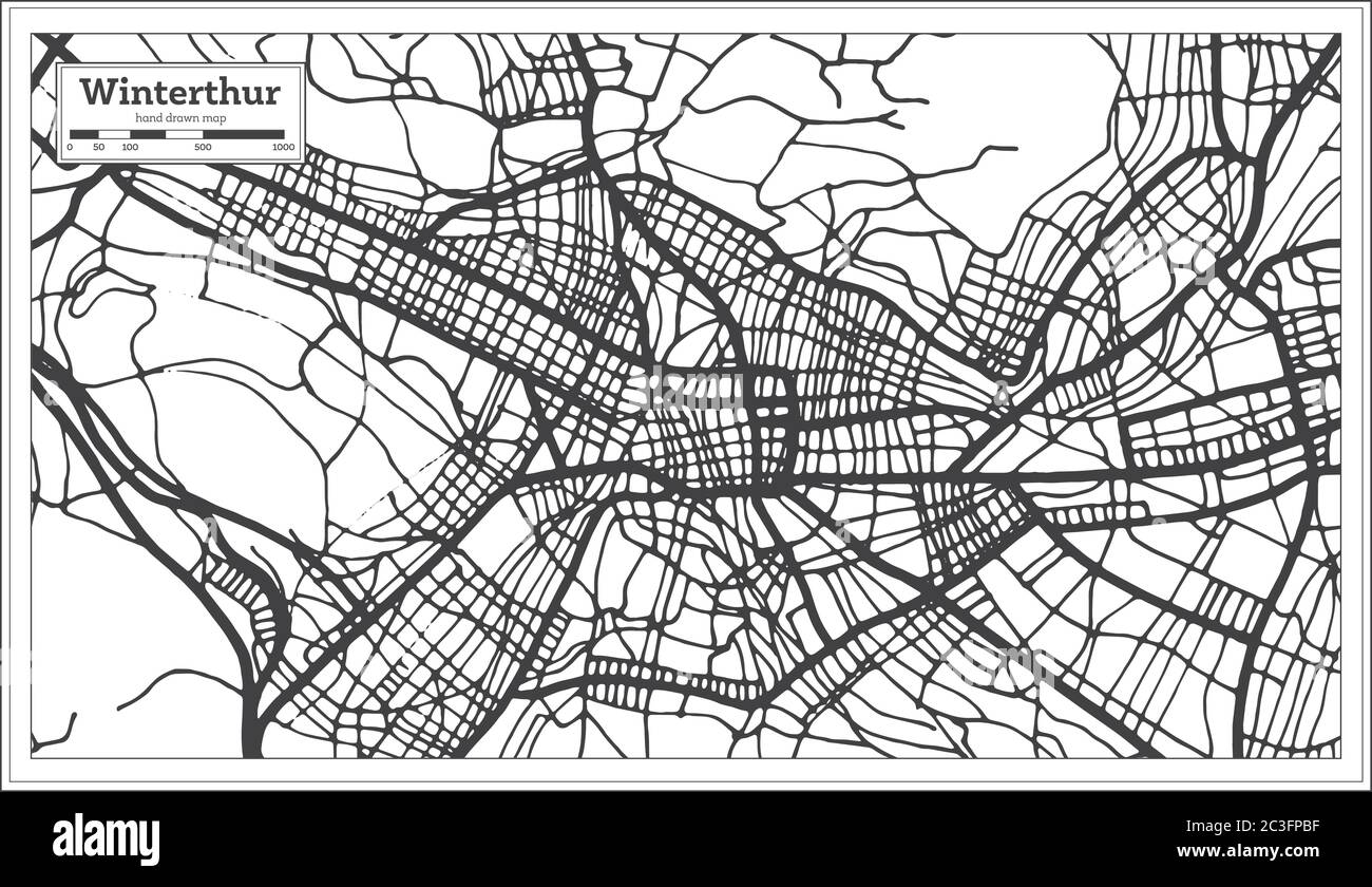 Winterthur Schweiz Stadtplan in Schwarz-Weiß Farbe im Retro-Stil.  Übersichtskarte. Vektorgrafik Stock-Vektorgrafik - Alamy