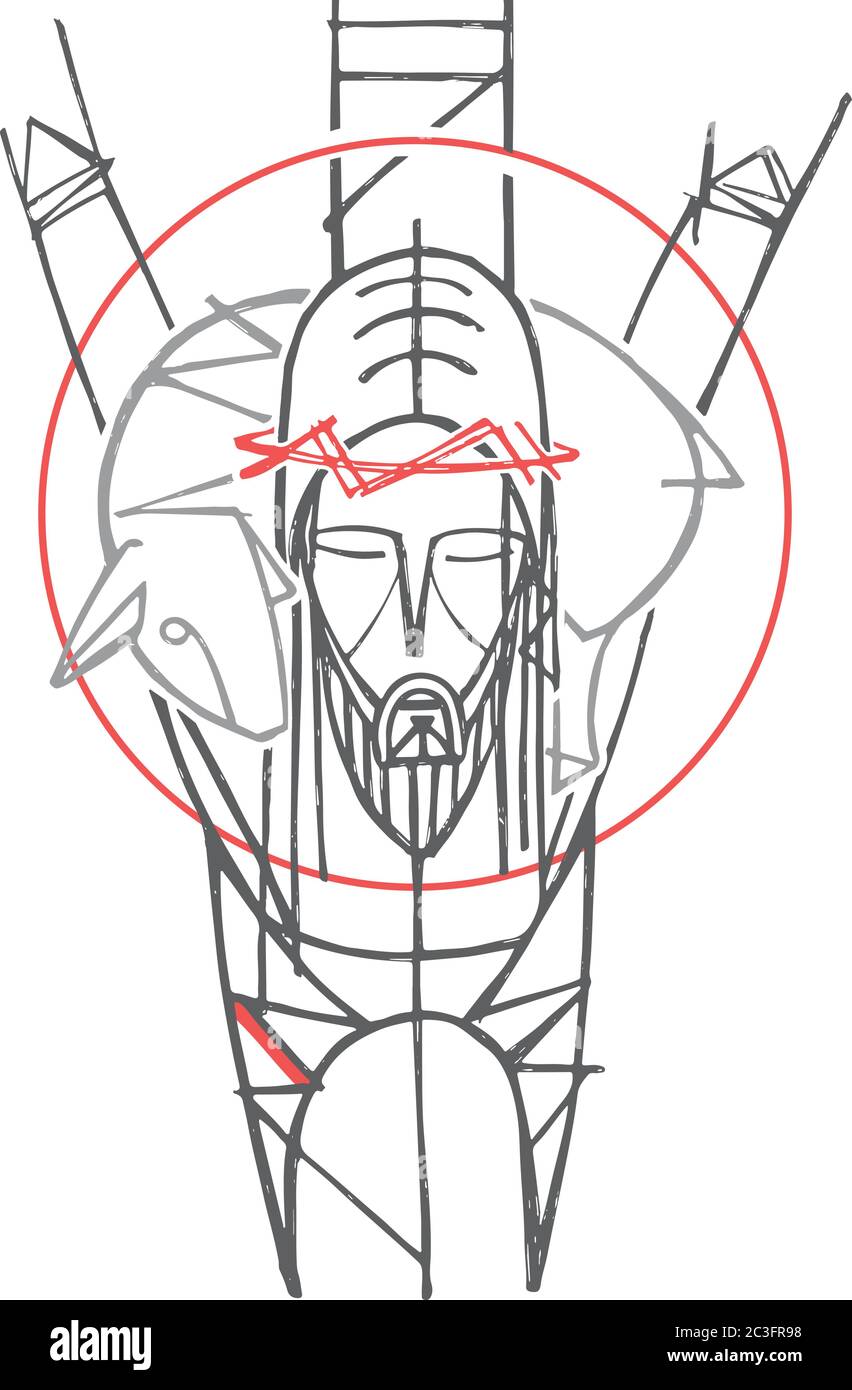 Handgezeichnete Illustration oder künstlerische Zeichnung von Jesus Christus guter Hirte bei der Kreuzigung Stock Vektor