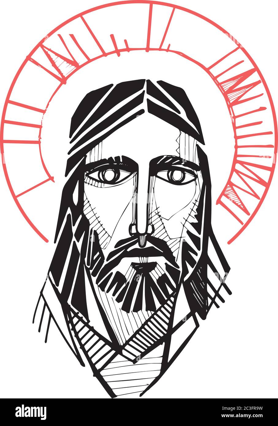 Handgezeichnete Vektorgrafik oder künstlerische Zeichnung von Jesus Christus Gesicht Stock Vektor