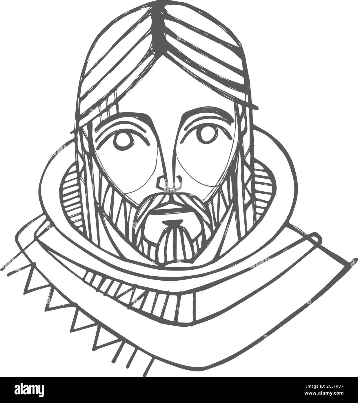 Vektor-Illustration von Hand gezeichnet oder eine Zeichnung Antlitz Jesu Christi Stock Vektor