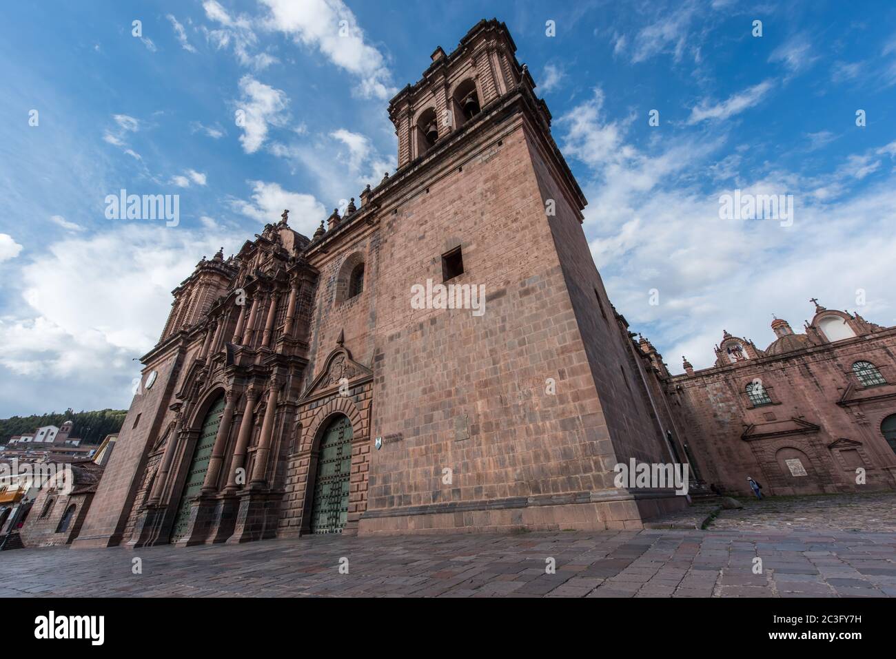 Kathedrale von Cusco, Blick auf die Fassade der Kathedrale. Stockfoto