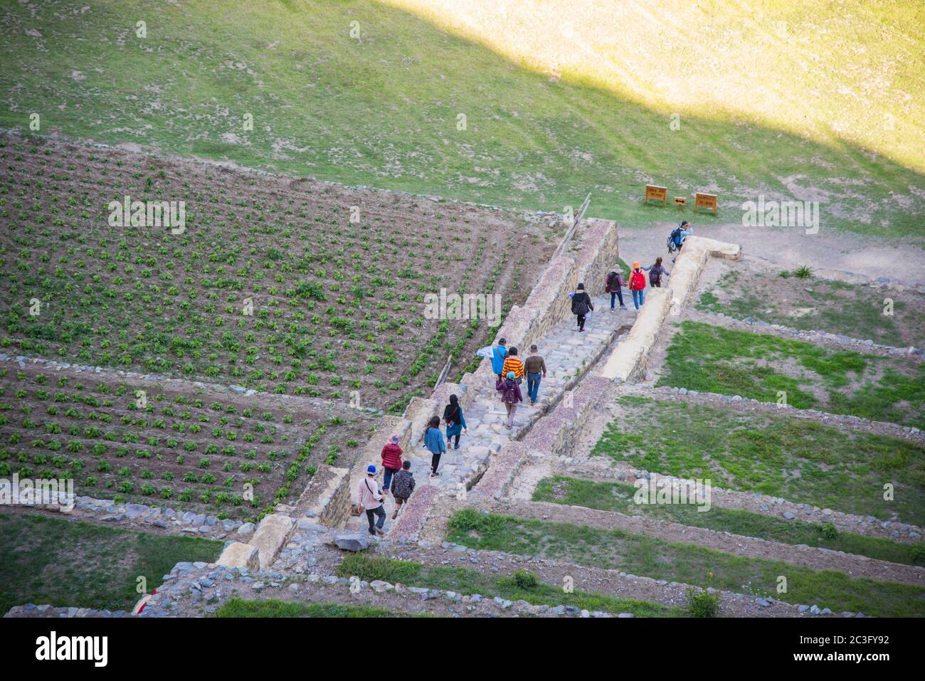 Ollantaytambo -Januar 29: Inka-Ruinen von Pinkulluna im heiligen Tal der peruanischen Anden. Peru. Stockfoto