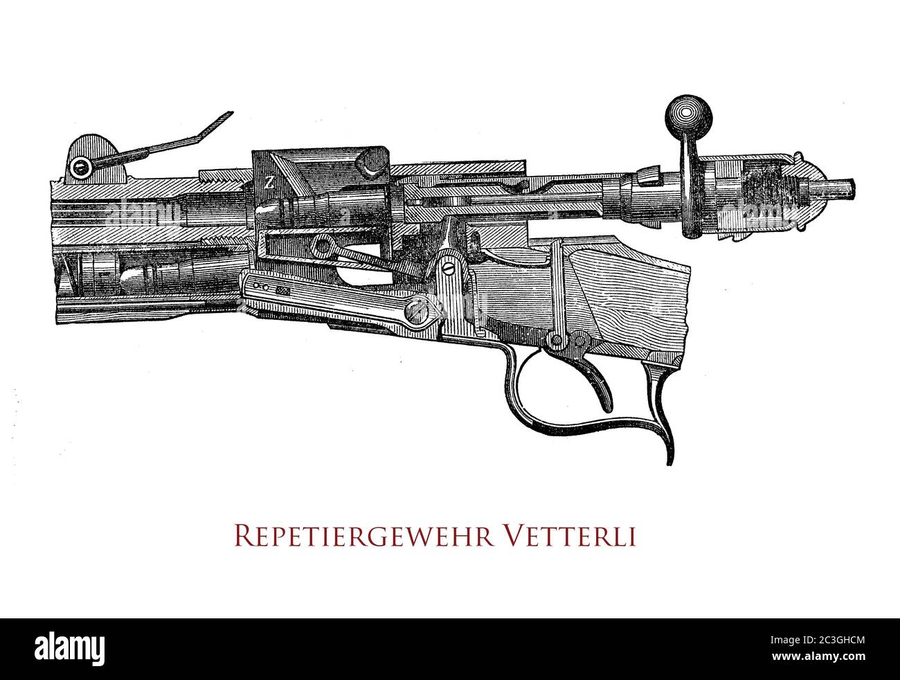 Vetterli Gewehr, Schweizer Armee-Service Gewehr im Einsatz von 1869 bis 1889, die erste Repetierbüchse mit einer selbstaufspänkenden Aktion Stockfoto