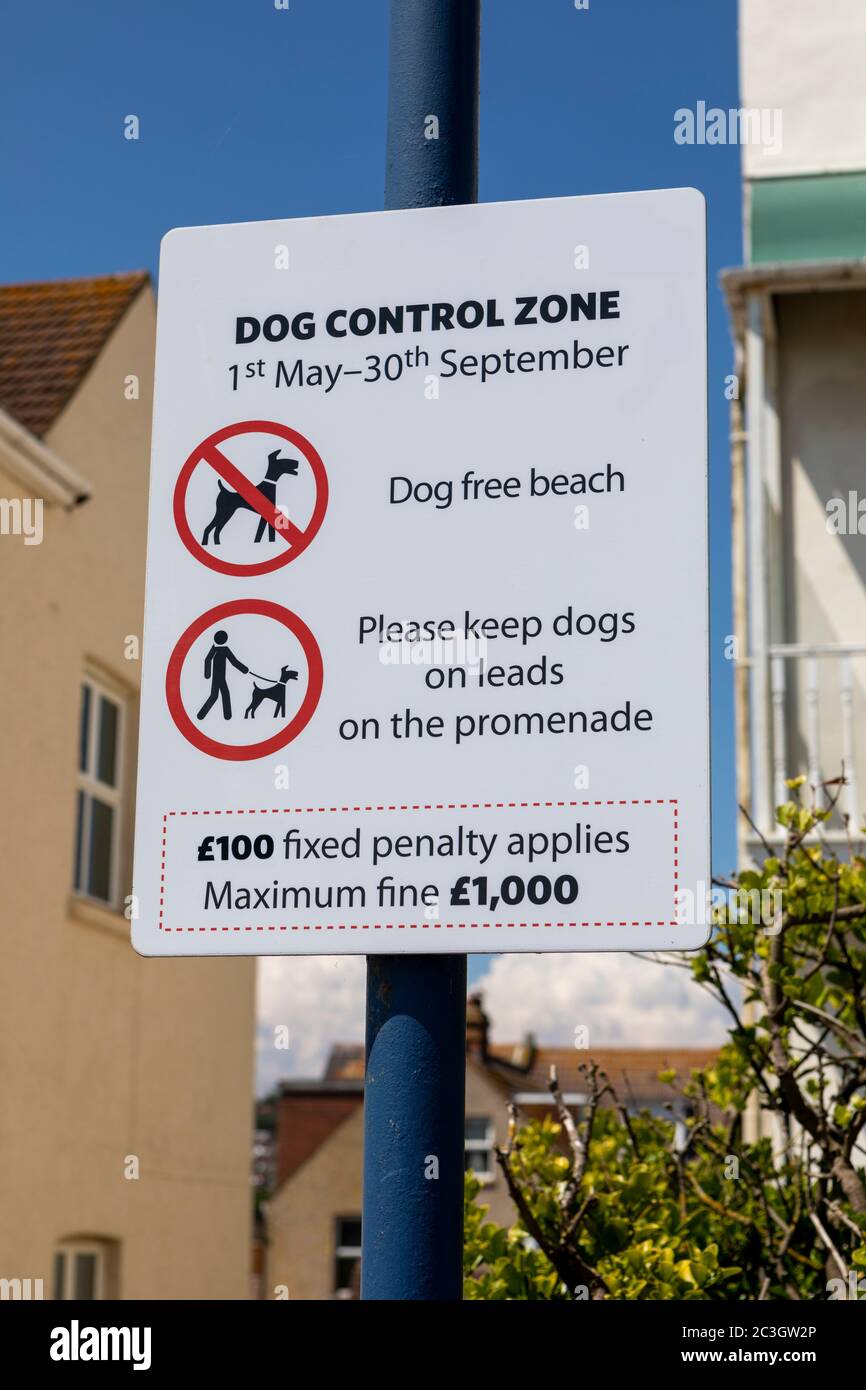 Ein Schild mit der Kontrollzone für Hunde Stockfoto