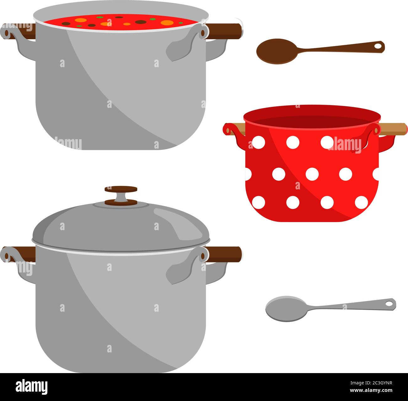 Ein Satz Kochgeschirr. Vektor-Illustration zum Thema Küchenausstattung. Stock Vektor