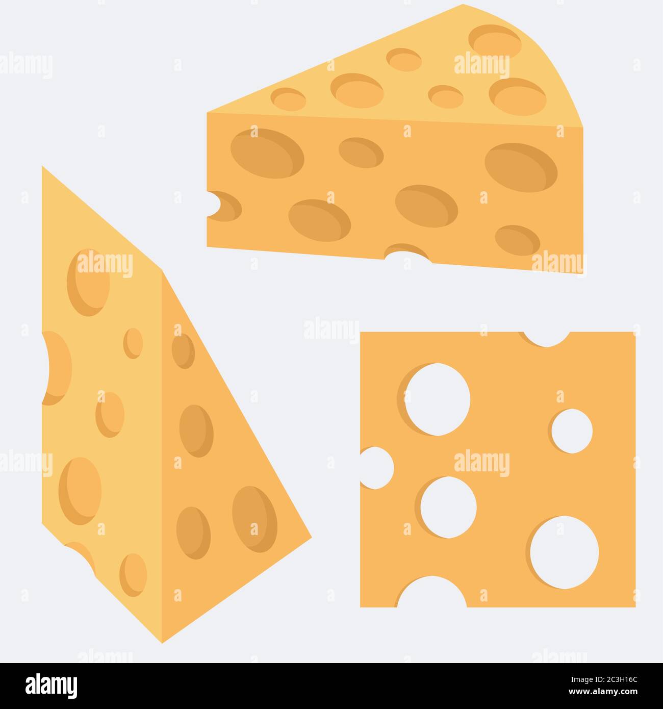 Käse. Vektor-Illustration von Lebensmitteln, Stücke von Käse. Set aus drei Elementen, Stücken, Objekten. Stock Vektor
