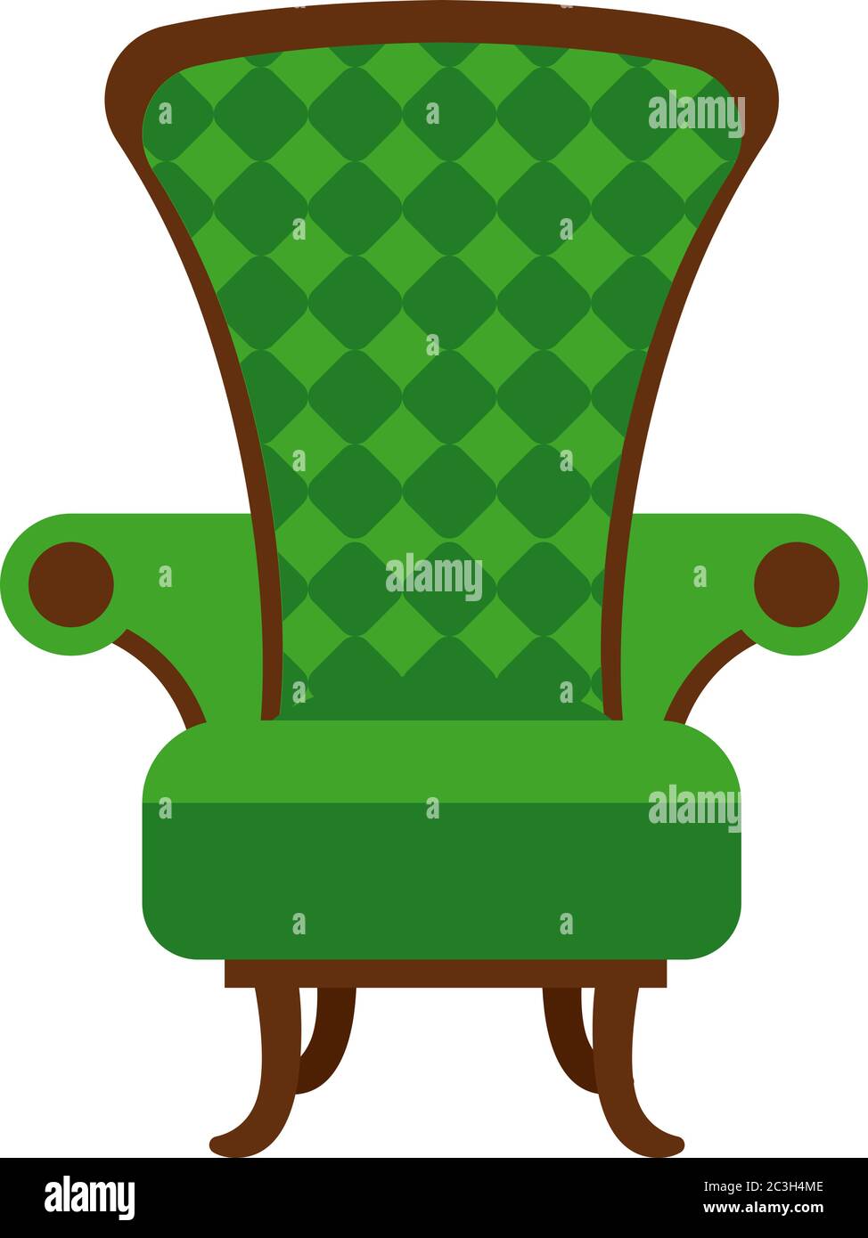 Gemütliches Zuhause grünen Stuhl mit Armlehnen und hoher Rückenlehne. Vektor-Illustration ist kein Möbel-Thema. Stock Vektor