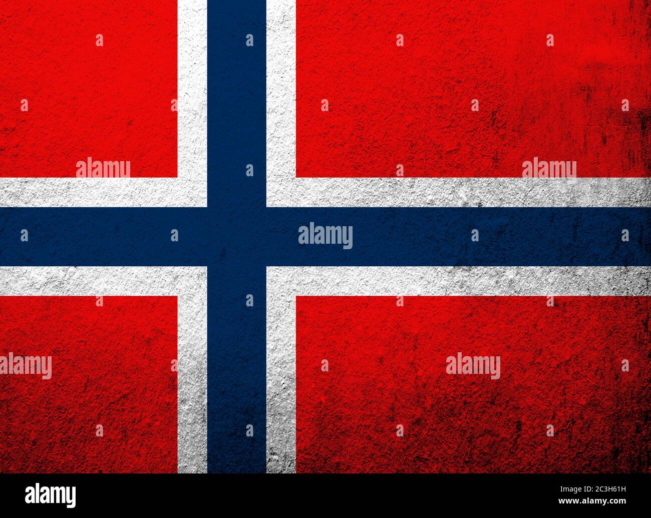 Nationalflaggen des Königreichs Norwegen. Grunge Hintergrund Stockfoto