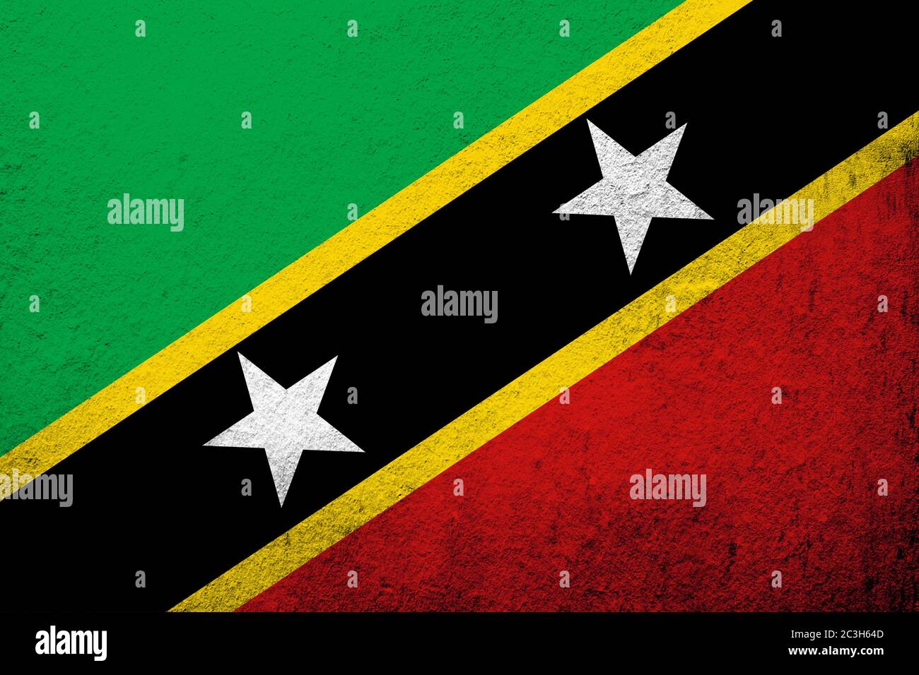 Die Nationalflaggen der Föderation der Heiligen Christopher und Nevis (Saint Kitts und Nevis). Grunge Hintergrund Stockfoto