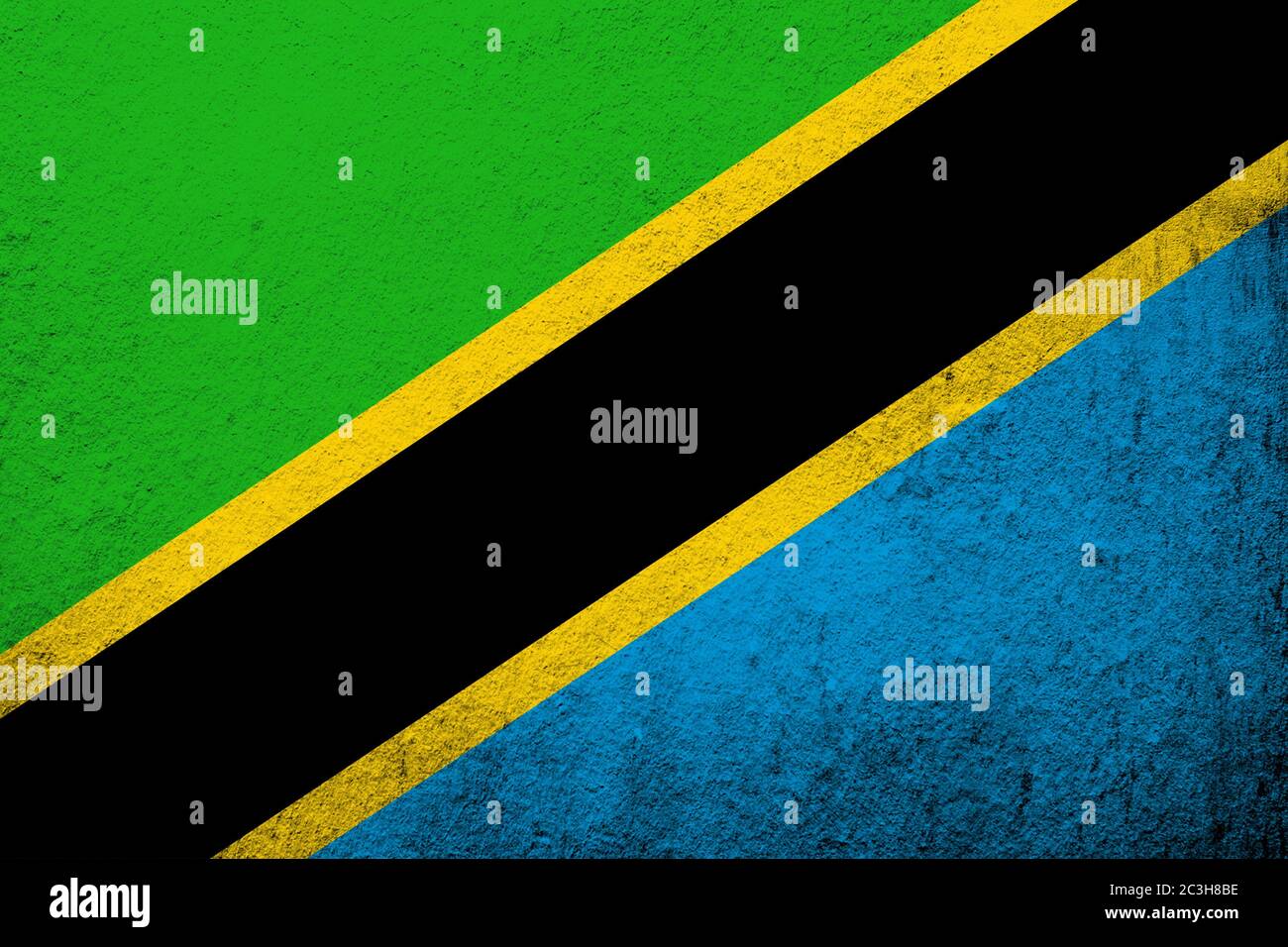 Nationalflaggen der Vereinigten Republik von Tansania. Grunge Hintergrund Stockfoto
