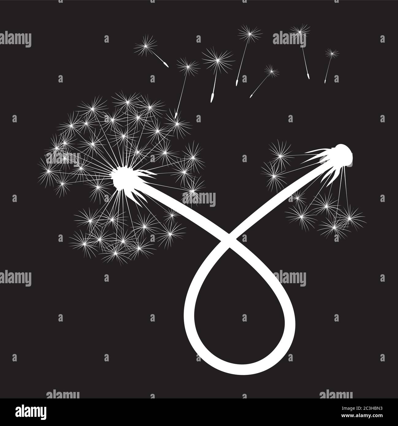 Weißer Löwenzahn auf schwarzem Hintergrund. Vektorgrafik. EPS-Datei. Stock Vektor