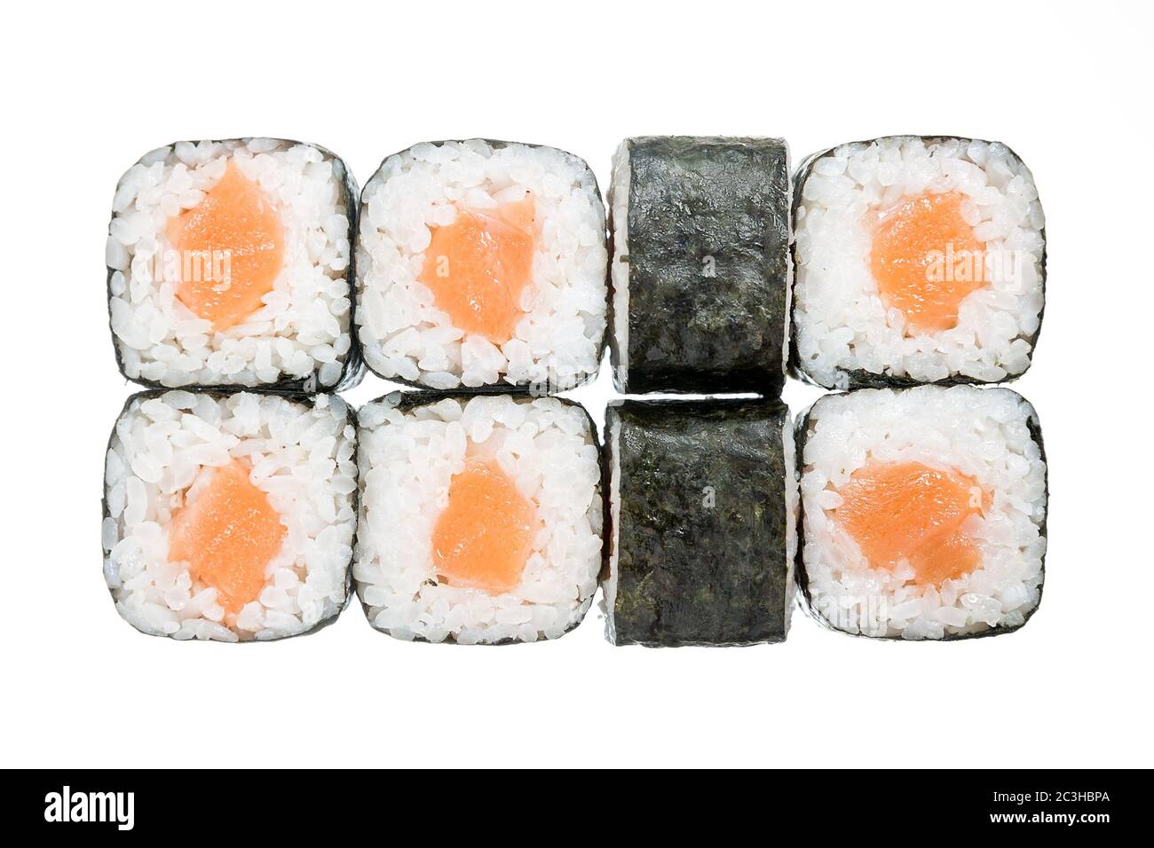 Sushi-Stücke-Sammlung, isoliert auf weißem Hintergrund Stockfoto