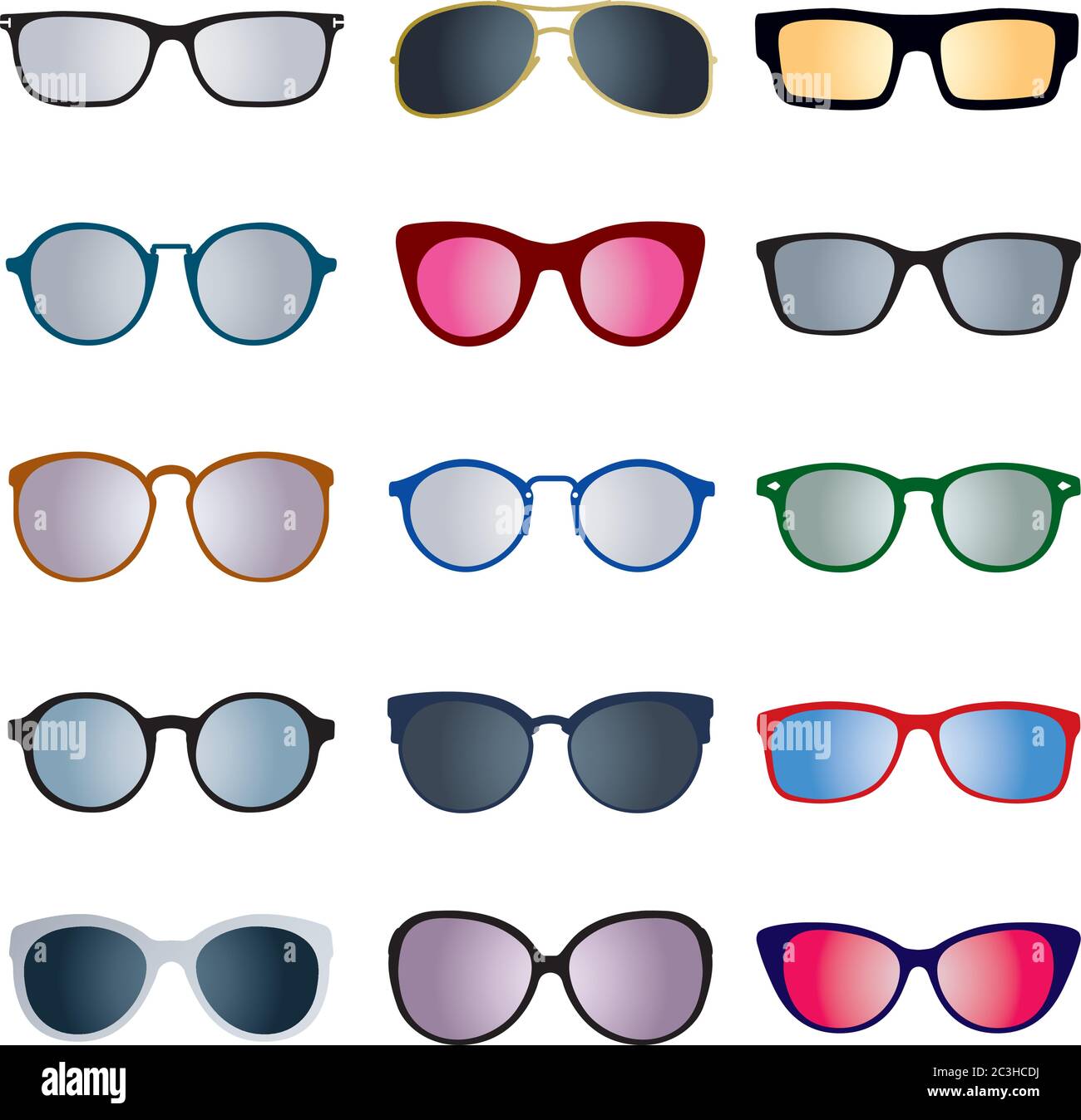 Kollektion von farbigen Sonnenbrillen. EPS-Gliederungsdateien. Stock Vektor