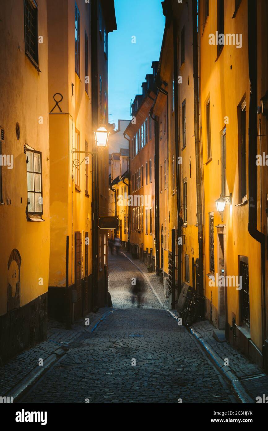 Stockholms Gamla Stan Altstadt bei Nacht, Schweden Stockfoto