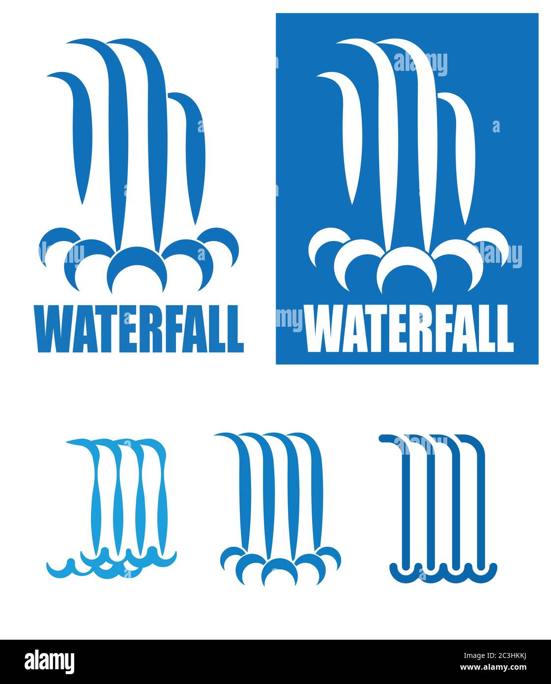 Stilisierte Bilder von Wasserfällen.Es kann als Logo, Zeichen oder Symbol in Ihren Projekten verwendet werden Stock Vektor