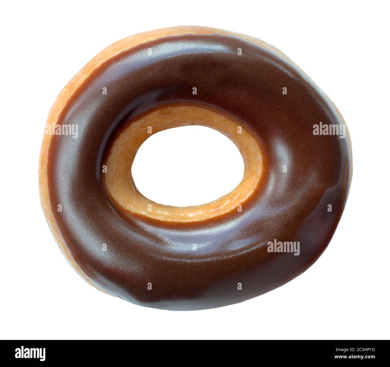 Mit Schokolade überzogene Ringdonut auf einem isolierten weißen Hintergrund mit einem Clipping-Pfad Stockfoto