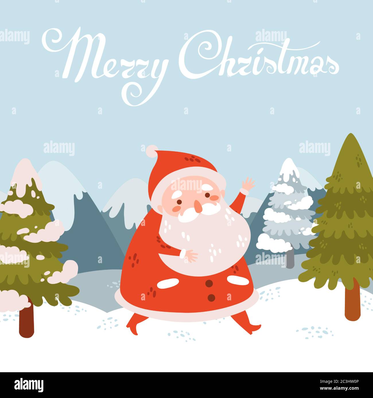 Niedlichen Vektor Santa Claus Gruß. Winterlandschaft Stock Vektor