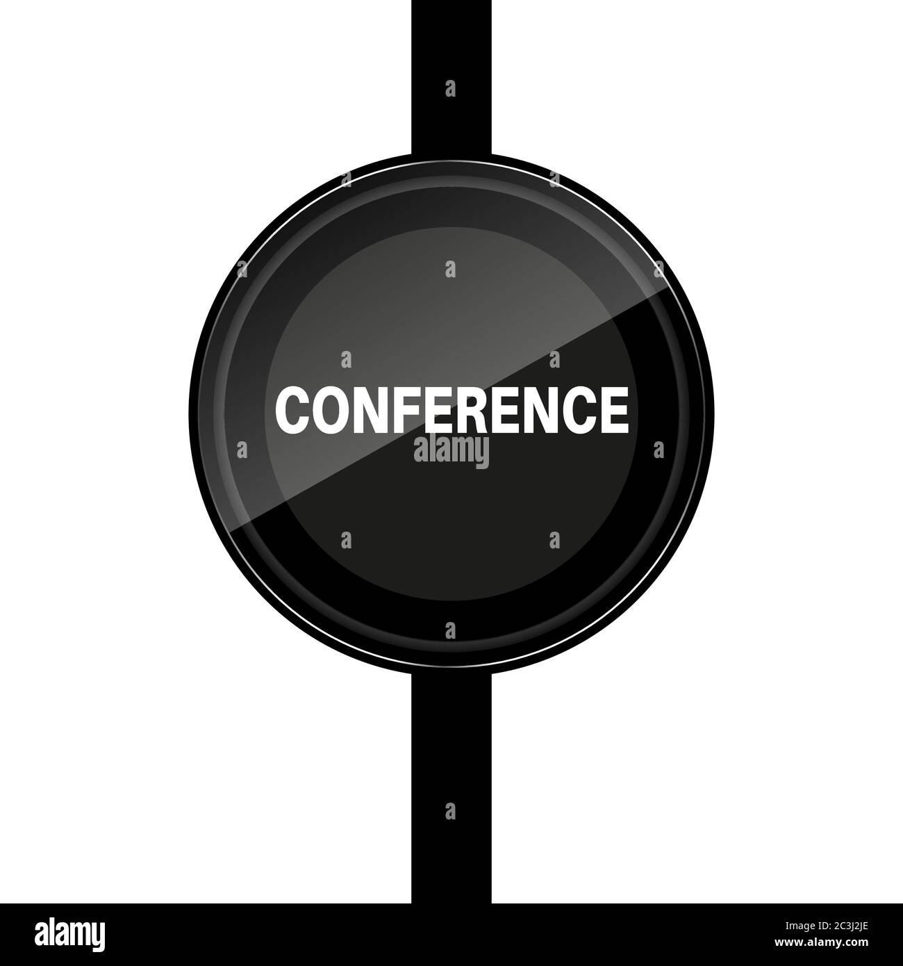 Schwarze runde Vektorform auf weißem Hintergrund. Poster Design, das Konferenz direkt in der Mitte der Form schreibt. Stock Vektor