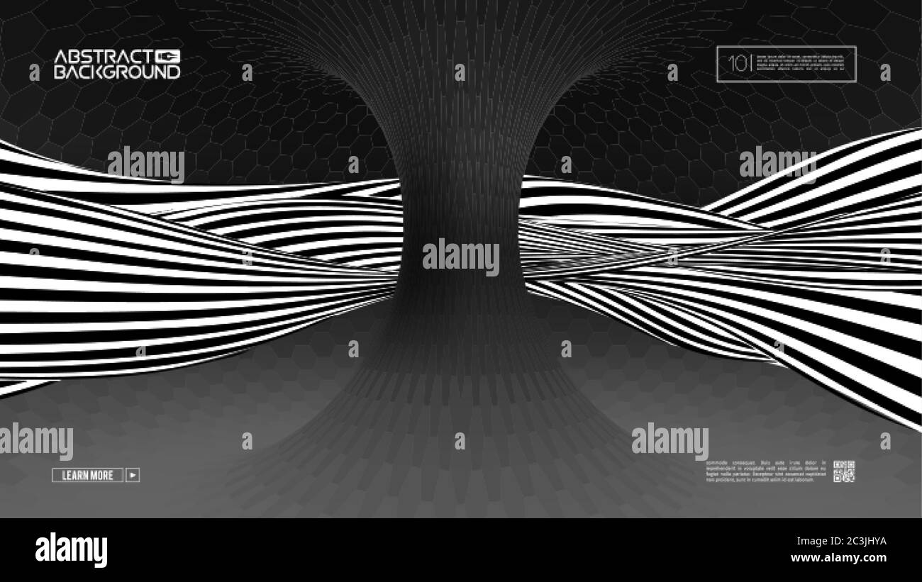 Optische Illusion Pop Art 70er Retro Hintergrund. Geometrisches Design aus Hexagon-Mosaik mit schwarz-weißem Farbverlauf. Muster psychedelischen Retro Vektor Stock Vektor