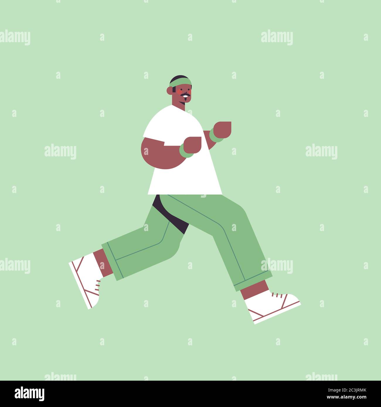 afroamerikanischer Mann Running guy Zeit ohne Gadgets digitale Entgiftung gesunde Lebensweise Konzept Abandoning Internet und soziale Netzwerke volle Länge Vektor Illustration Stock Vektor