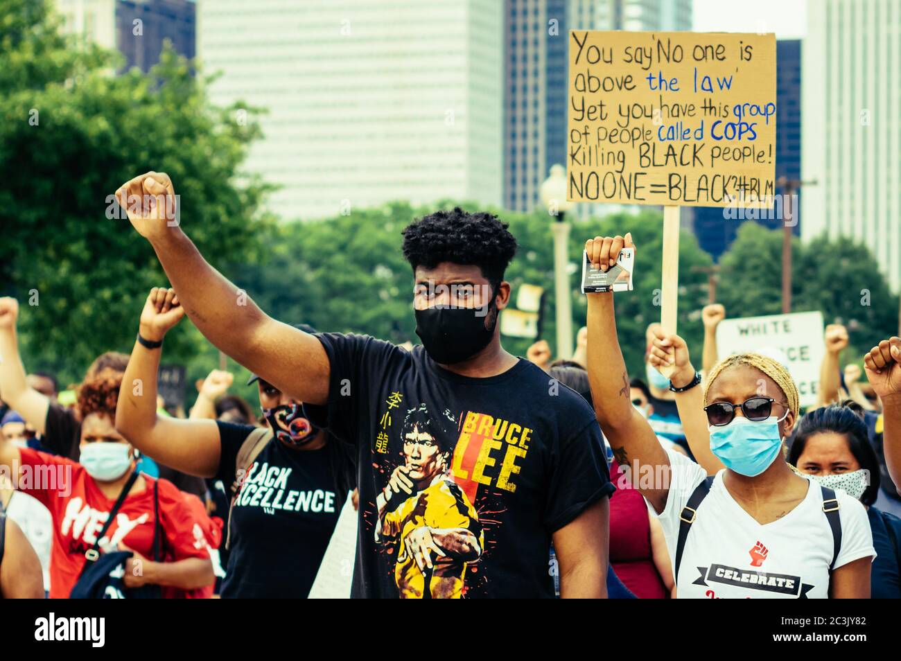 Grant Park, Chicago - 19. Juni 2020: Junienth Celebration. Gemeindeführer und Bürger treffen sich bei einer Kundgebung in der Innenstadt. Stockfoto