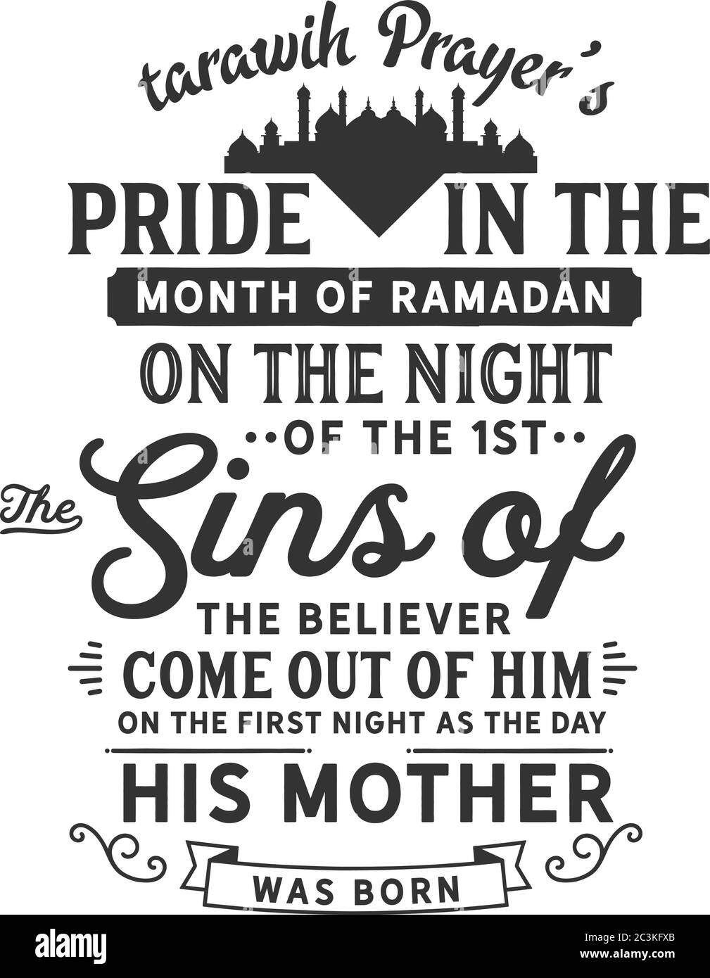 Tarawih Prayer's Pride im Monat Ramadan in der Nacht des 1.: Die Sünden des Gläubigen kommen aus ihm in der ersten Nacht wie der Tag seine Stock Vektor