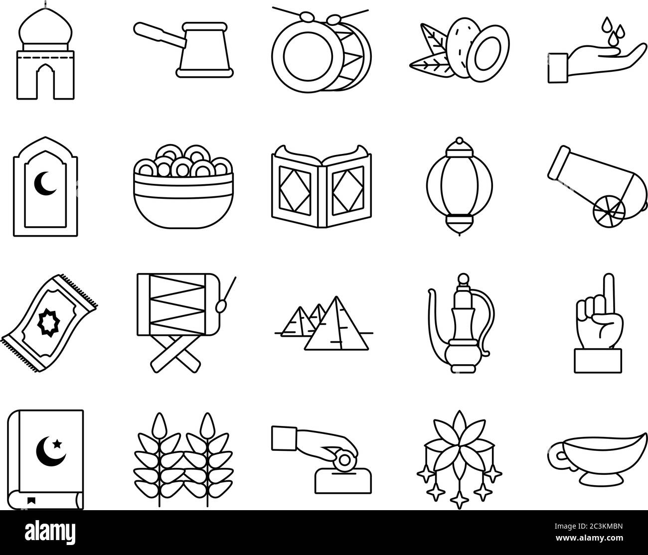 Eid mubarak Linie Stil Icon Set Design, islamische Religion Kultur und Glauben Thema Vektor Illustration Stock Vektor