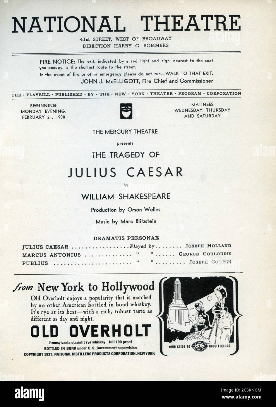 Das Mercury Theater präsentiert DIE TRAGÖDIE VON JULIUS CAESAR von WILLIAM SHAKESPEARE Produktion von ORSON WELLES Musik MARC BLITZSTEIN Februar 1938 im National Theatre 41. West of Broadway New York Stockfoto