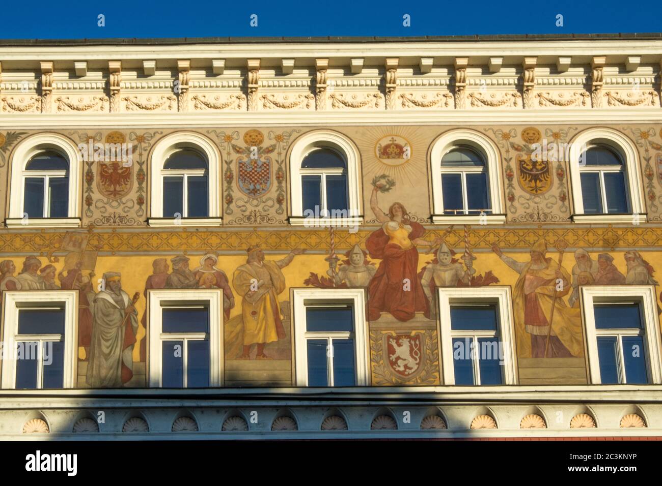 Jugendstil-Gebäude Fassade in Nove Mesto, Prag, Tschechische Republik Stockfoto