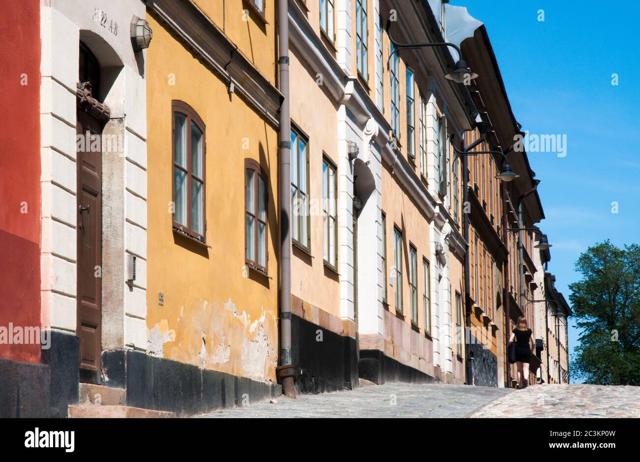 Steile Straßen von Södermalm, einem historischen Viertel von Stockholm, Schweden Stockfoto